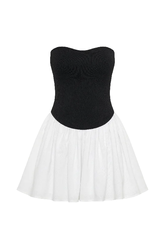 Hannah Knit And Linen Mini Dress - Black/White