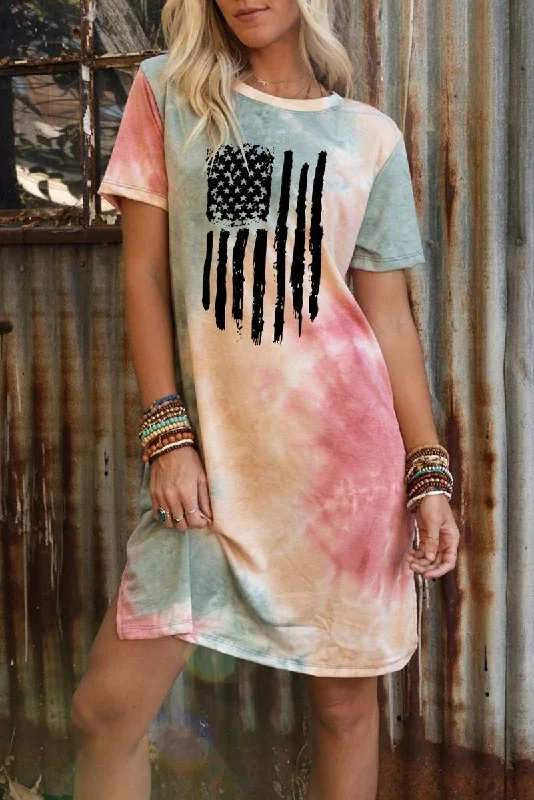 Ink American Flag Tie Dye Short Sleeve T-Shirt Dress