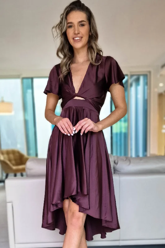 Maleri Satin Midi Dress | Chocolate