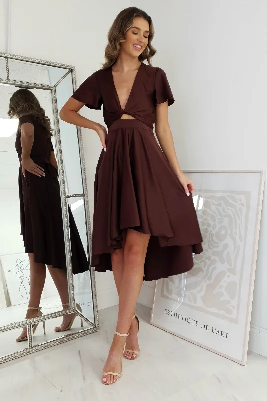 Maleri Satin Midi Dress | Chocolate