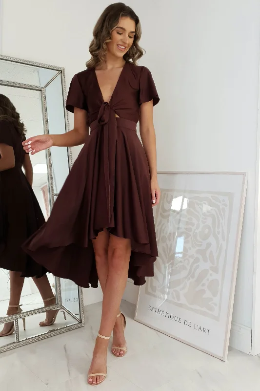 Maleri Satin Midi Dress | Chocolate