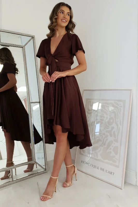 Maleri Satin Midi Dress | Chocolate