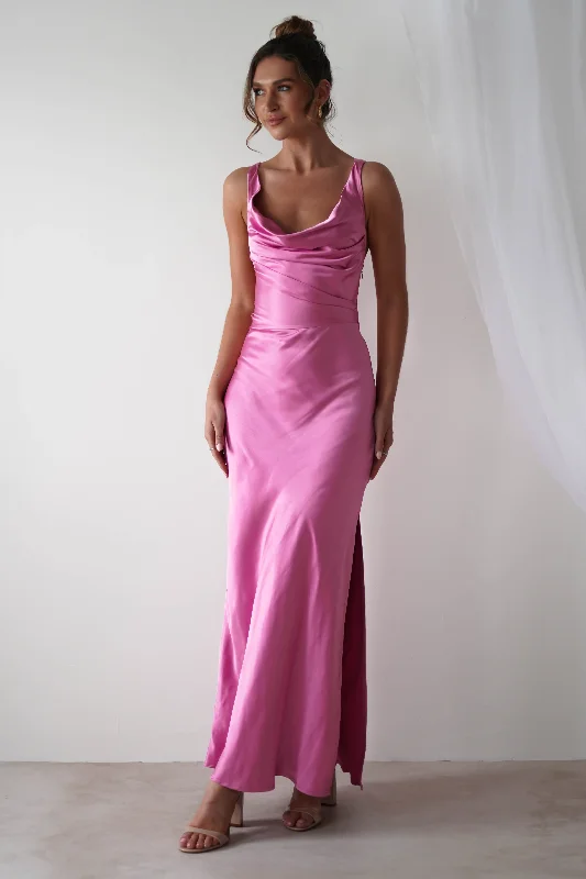 Misha Soft Satin Maxi Dress | Bright Pink