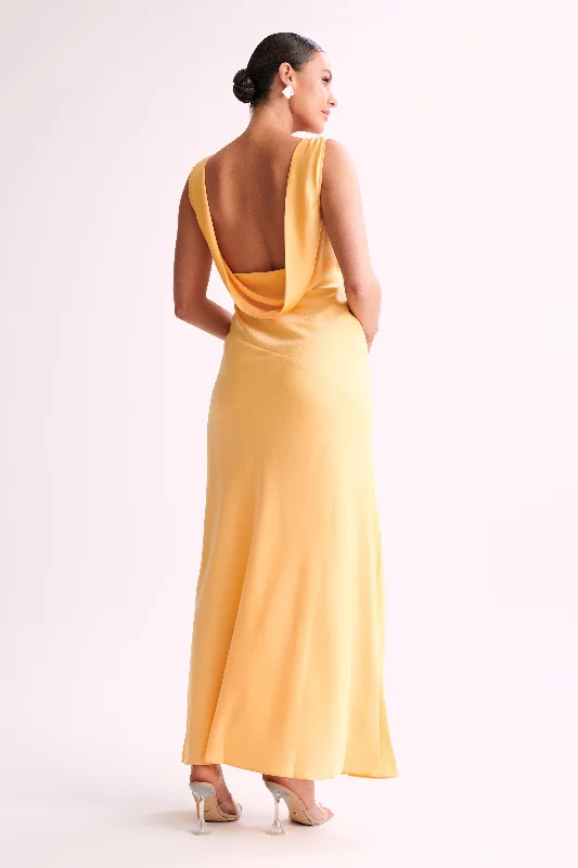 Nadia Maxi Satin Dress With Back Cowl - Lemon