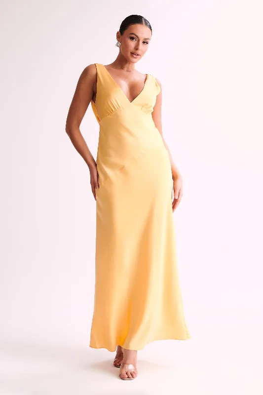 Nadia Maxi Satin Dress With Back Cowl - Lemon