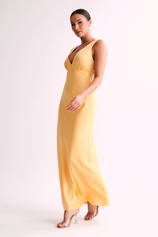 Nadia Maxi Satin Dress With Back Cowl - Lemon