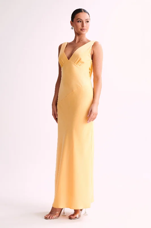 Nadia Maxi Satin Dress With Back Cowl - Lemon