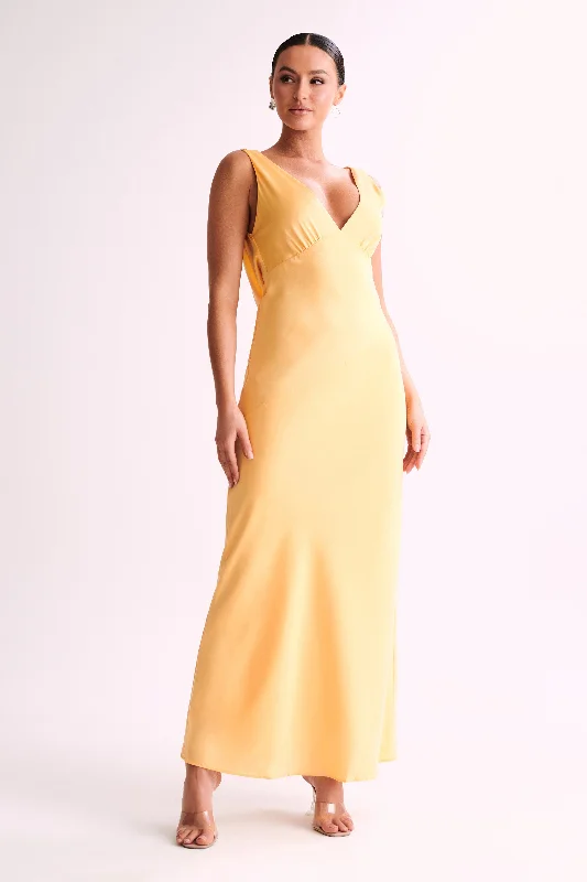 Nadia Maxi Satin Dress With Back Cowl - Lemon