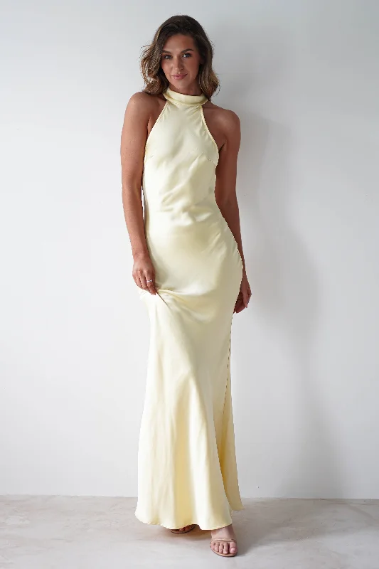 Natalia Soft Satin Maxi Dress | Lemon