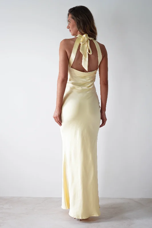 Natalia Soft Satin Maxi Dress | Lemon