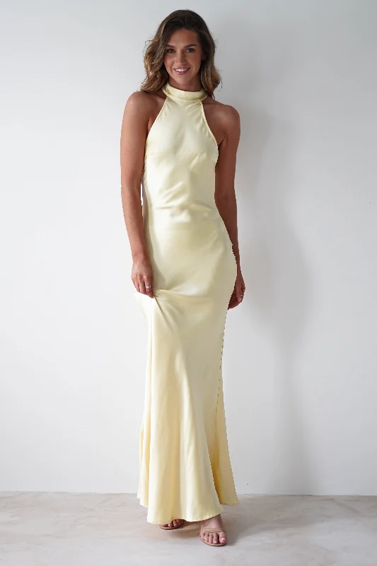 Natalia Soft Satin Maxi Dress | Lemon