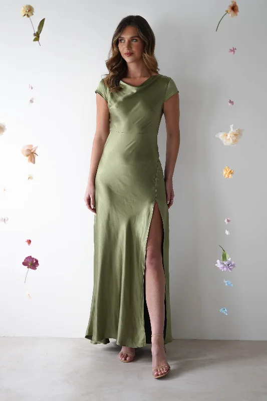 Ramona Soft Satin Maxi Dress | Olive