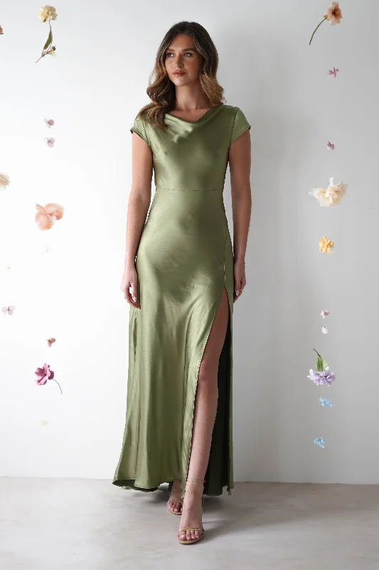 Ramona Soft Satin Maxi Dress | Olive