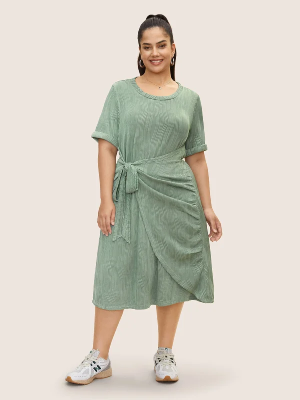 Round Neck Pit Strip Tie Knot Dress