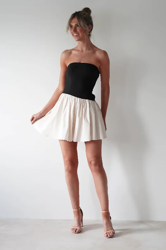 Saskia Strapless Mini Dress | Black/Cream