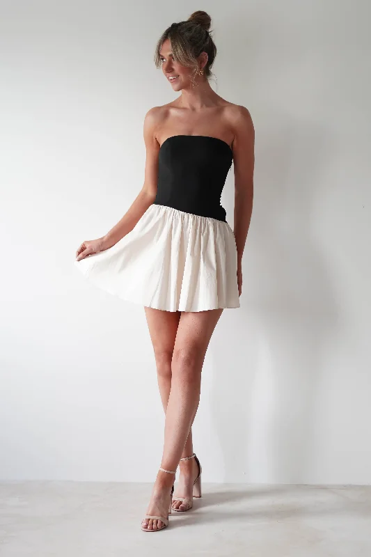 Saskia Strapless Mini Dress | Black/Cream