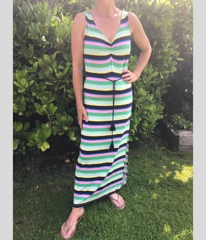 Striped Ruched Maxi Dress