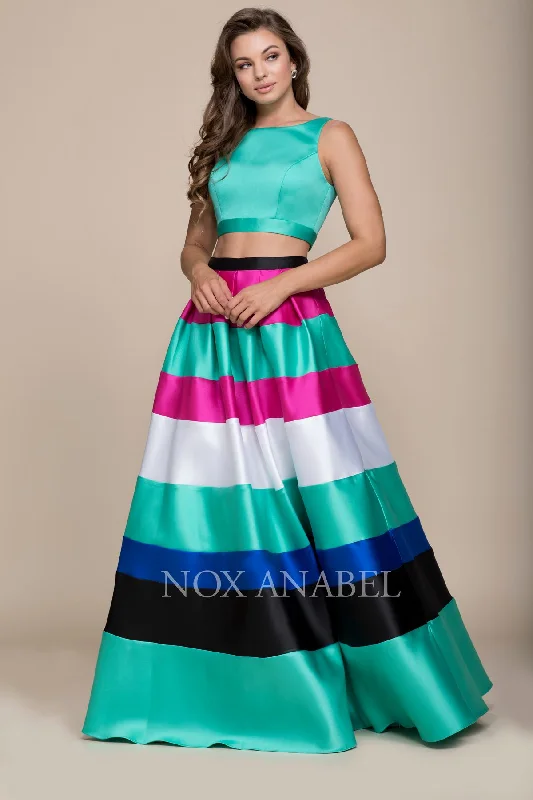 TWO-PIECE DRESS WITH MULTI-COLOR STRIPED SKIRT 8335 BY NARIANNA