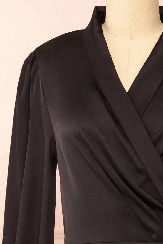 Felestine Black | Short Satin Wrap Dress