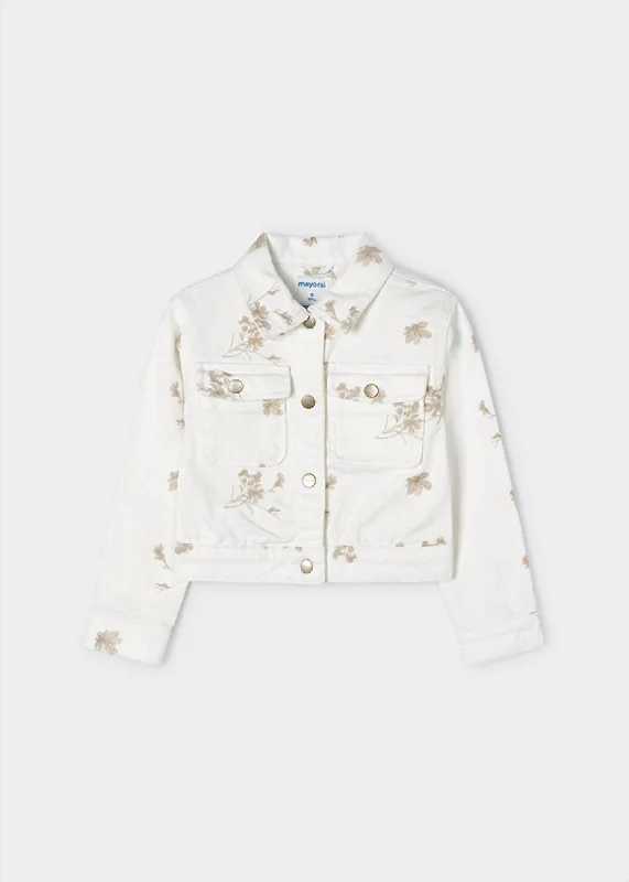 Girls Embroidered Twill Jacket In Cream