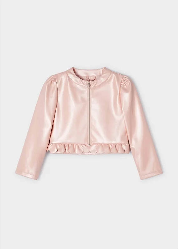 Girls Ruffled Jacket In Nude