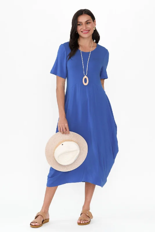 Glenda Cobalt Short Sleeve Crescent Dress