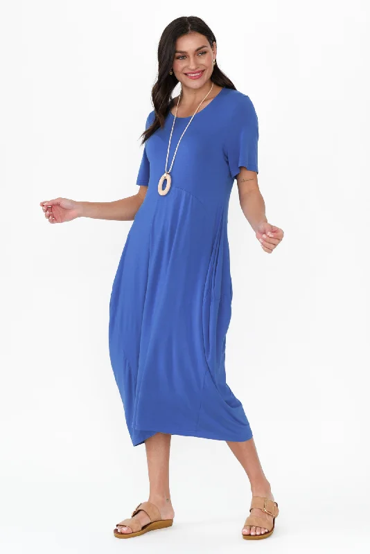 Glenda Cobalt Short Sleeve Crescent Dress