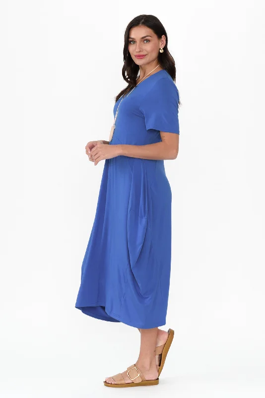 Glenda Cobalt Short Sleeve Crescent Dress