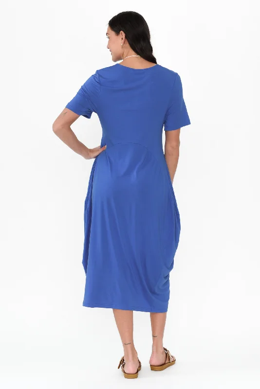 Glenda Cobalt Short Sleeve Crescent Dress