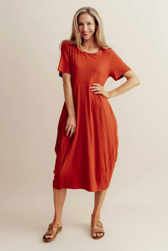 Glenda Rust Short Sleeve Crescent Dress