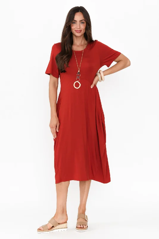 Glenda Rust Short Sleeve Crescent Dress