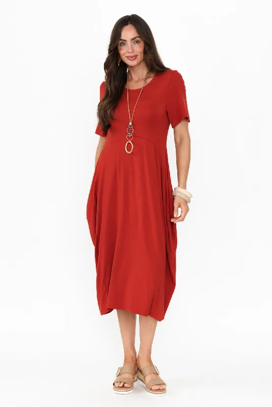 Glenda Rust Short Sleeve Crescent Dress