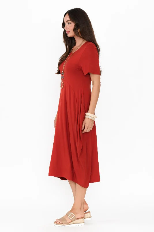 Glenda Rust Short Sleeve Crescent Dress