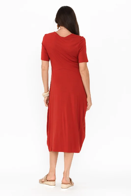 Glenda Rust Short Sleeve Crescent Dress