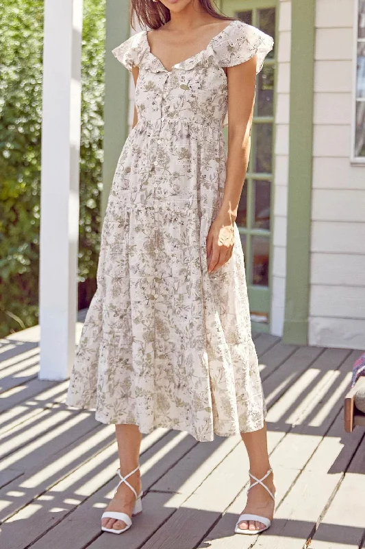 Janessa | Floral Midi Dress w/ Ruffles