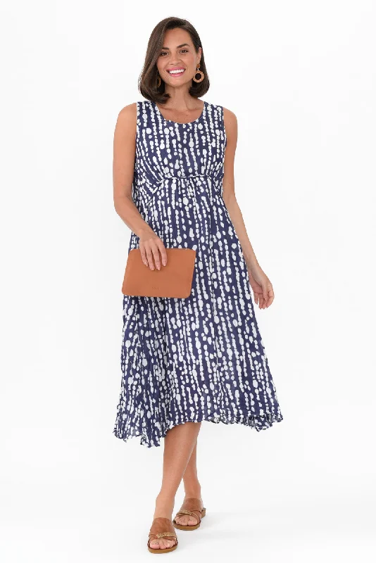 Jolie Navy Speckle Crinkle Cotton Dress