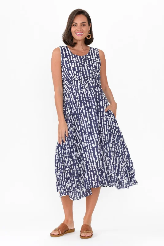 Jolie Navy Speckle Crinkle Cotton Dress