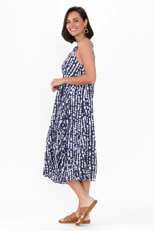 Jolie Navy Speckle Crinkle Cotton Dress