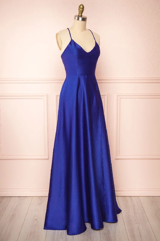 Julia Blue | Satin Maxi Dress w/ High Slit