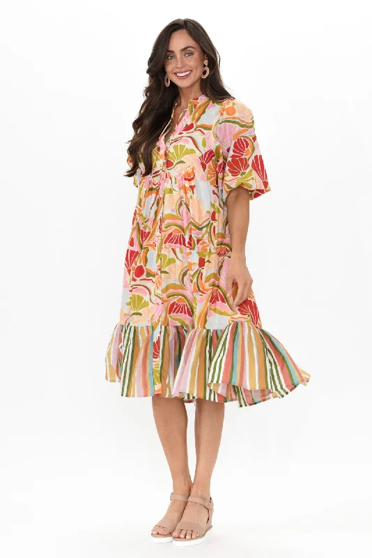 Kofi Orange Geo Cotton Button Dress