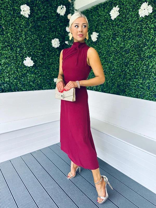 Kole Gathered Occasion Dress Burgundy