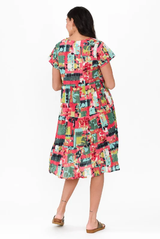 Lania Pink Patchwork Crinkle Cotton Dress