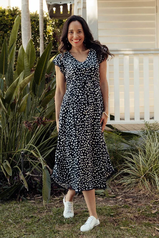 Libby Navy Spot Midi Dress