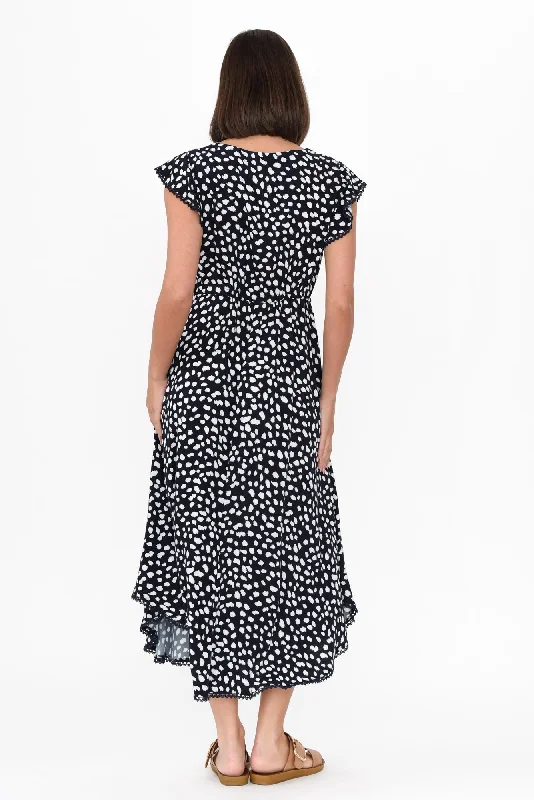 Libby Navy Spot Midi Dress