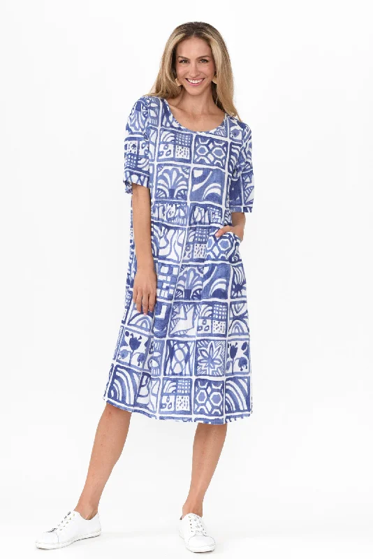 Mackie Blue Mosaic Cotton Pocket Dress