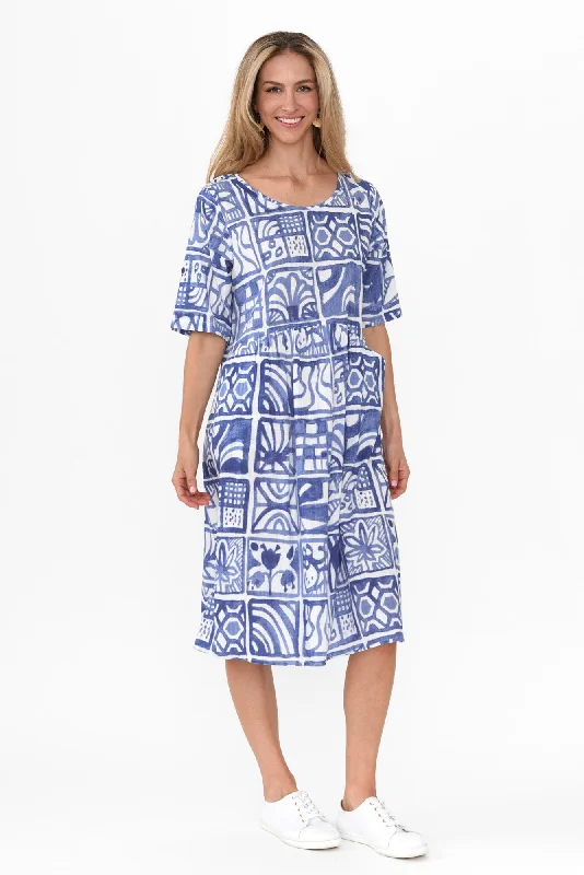 Mackie Blue Mosaic Cotton Pocket Dress