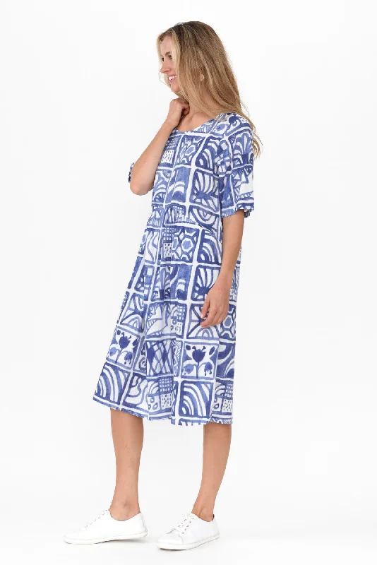 Mackie Blue Mosaic Cotton Pocket Dress