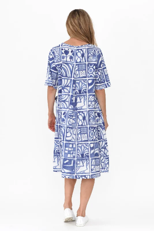 Mackie Blue Mosaic Cotton Pocket Dress