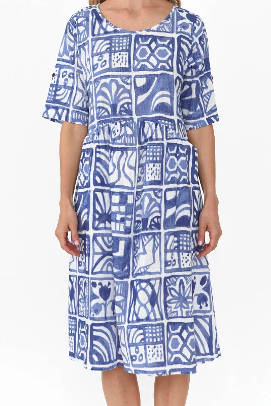 Mackie Blue Mosaic Cotton Pocket Dress