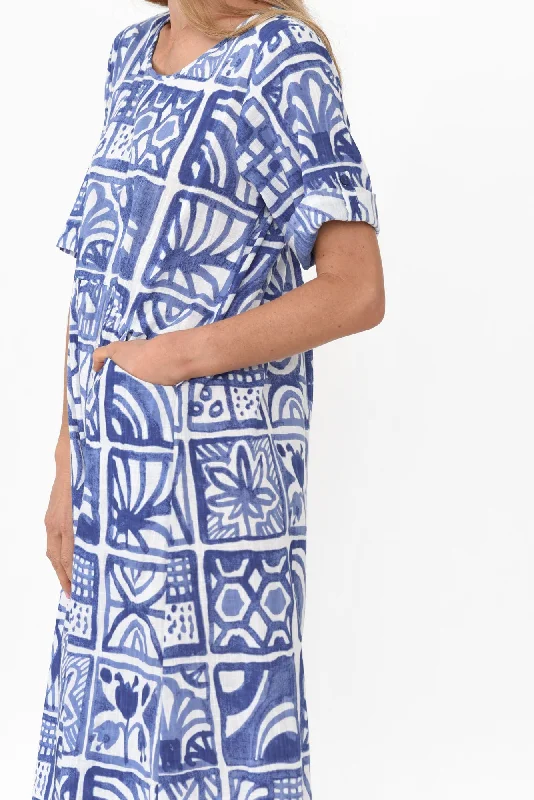 Mackie Blue Mosaic Cotton Pocket Dress